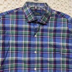 Polo Ralph Lauren Shirt Men Sz L Blue Green Pink Plaid Button Up Cotton Long Slv